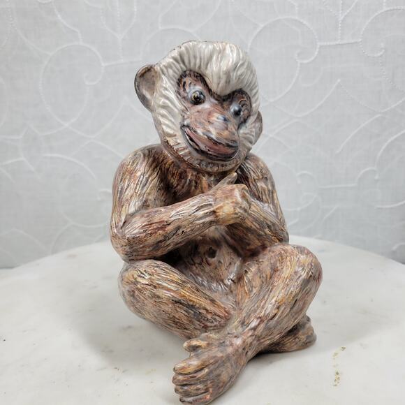 Vintage 1968 Monkey Sculpture 6" Brown Signed Beacox Ceramic Figurine Statue - Picture 11 of 16